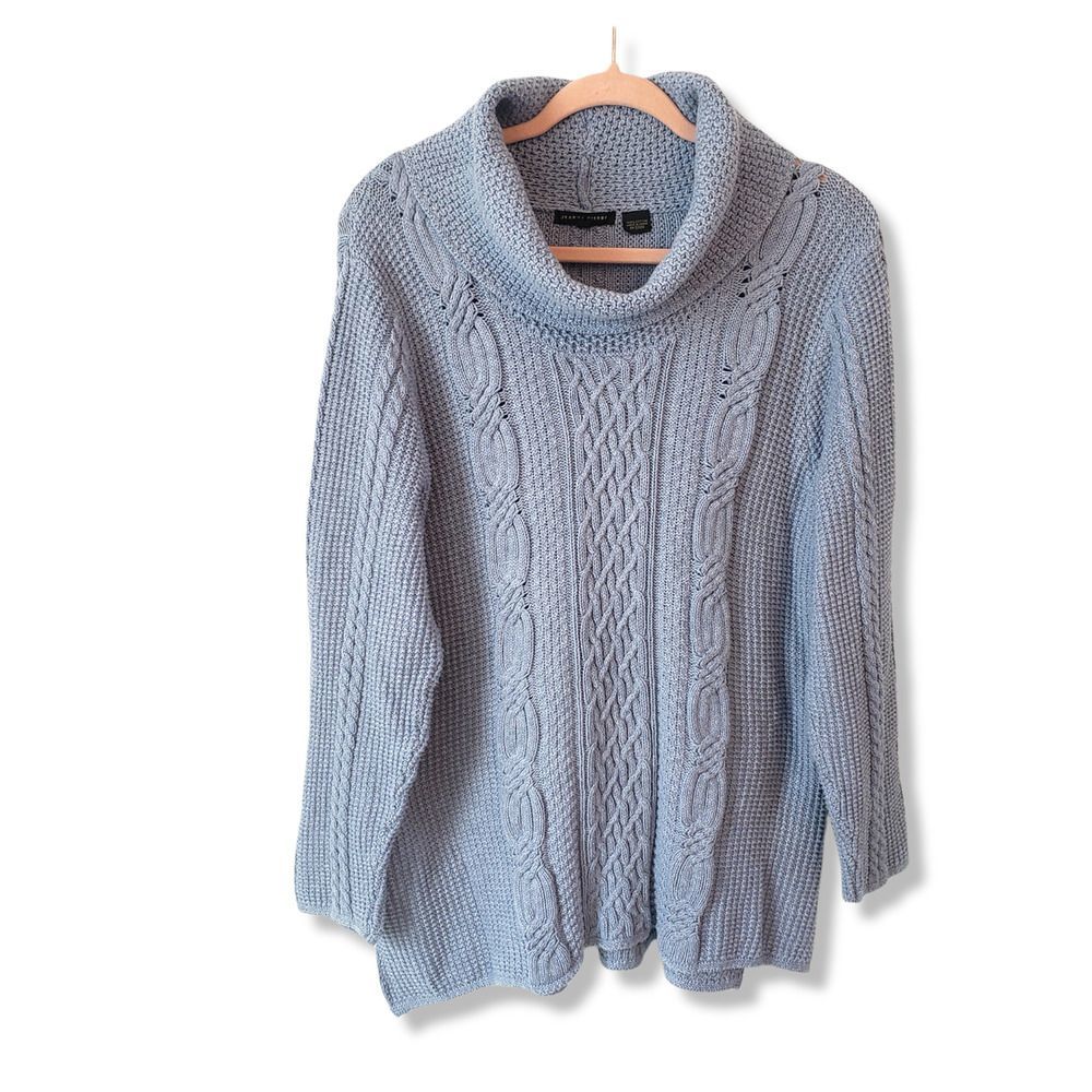 Jeanne Pierre Dusty Blue Cowl Neck Sweater Size XL